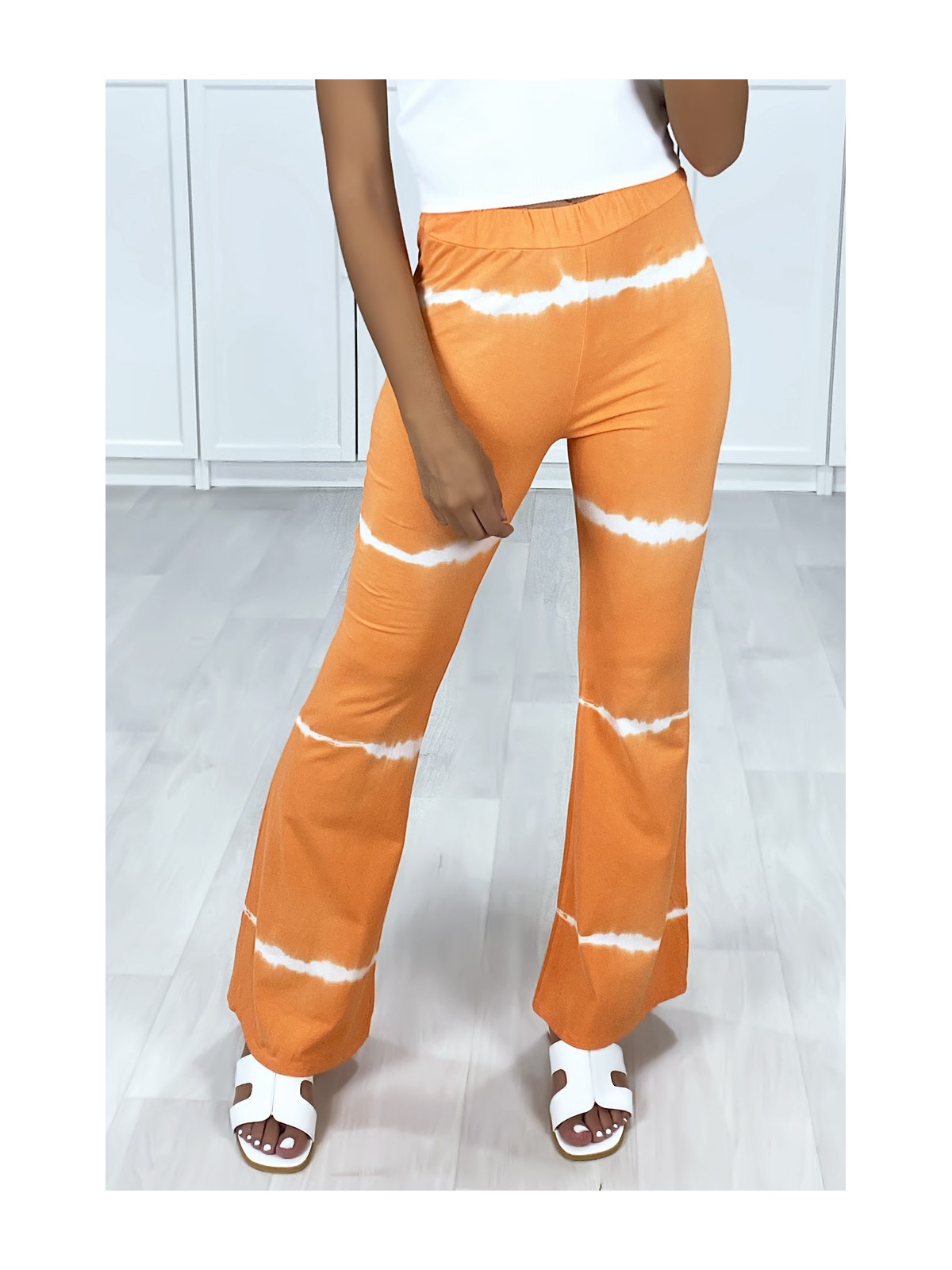 Pantalon patte d'eph orange motif tie & dye - 2