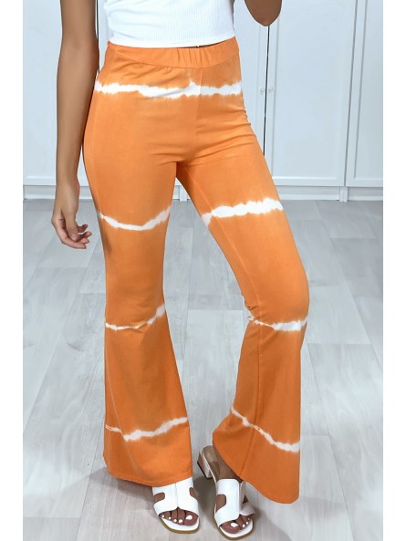 Pantalon patte d'eph orange motif tie & dye - 3