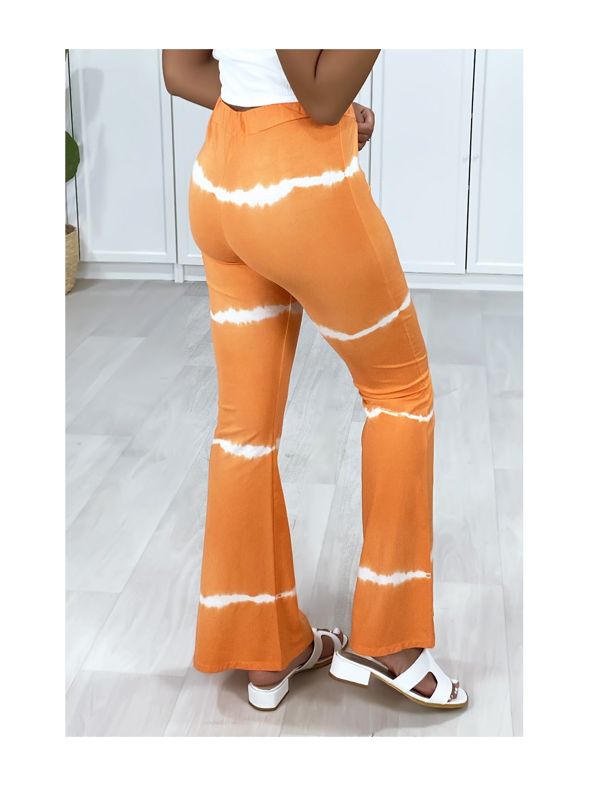 Pantalon patte d'eph orange motif tie & dye - 4