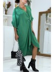 Longue robe tunique verte over-size croisé devant - 3