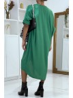 Longue robe tunique verte over-size croisé devant - 4