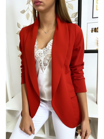 Veste Blazer rouge col châle avec poches. Blazer femme 1526 - 1