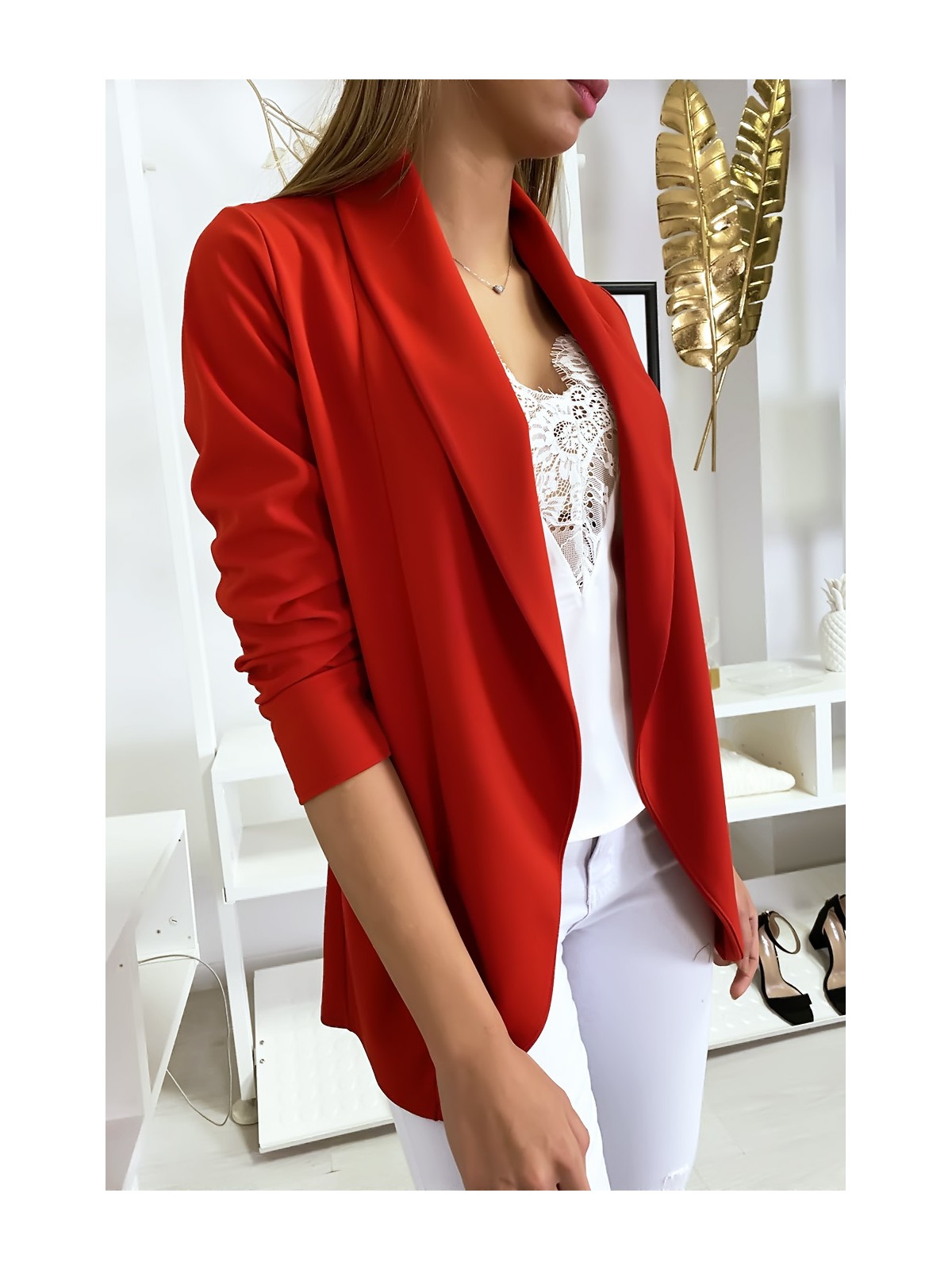 Veste Blazer rouge col châle avec poches. Blazer femme 1526 - 4