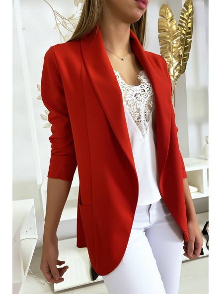 Veste Blazer rouge col châle avec poches. Blazer femme 1526 - 5
