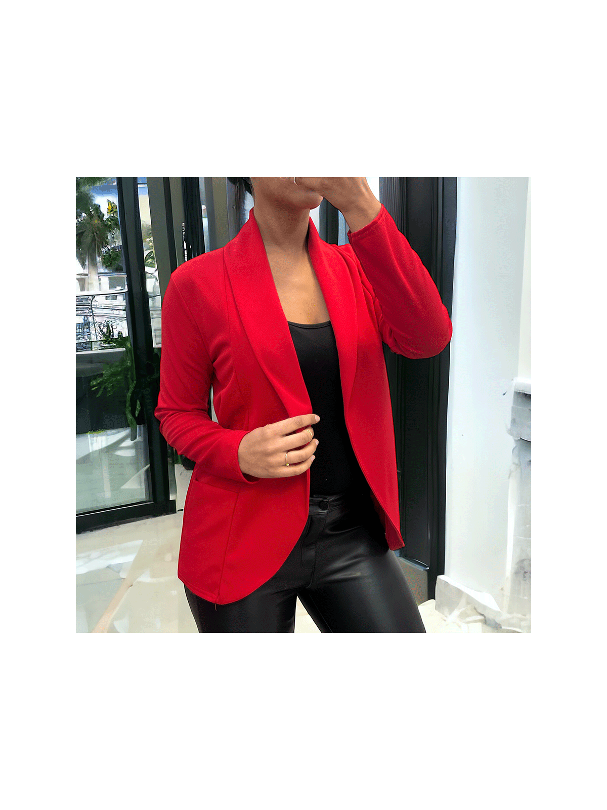 Veste Blazer rouge col châle avec poches. Blazer femme 1526 - 7