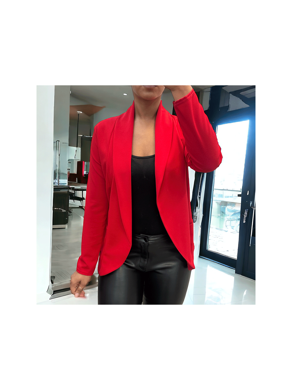 Veste Blazer rouge col châle avec poches. Blazer femme 1526 - 9