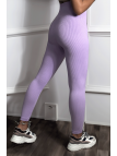 Legging violet en maille côtelé très extensible - 1