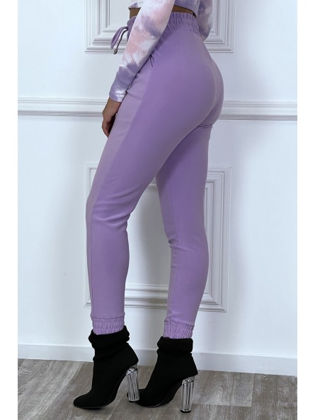 Pantalon violet coupe cigarette à élastique - 3