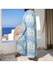 Pantalon palazzo motif fleuris turquoise - 1