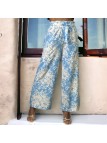Pantalon palazzo motif fleuris turquoise - 3